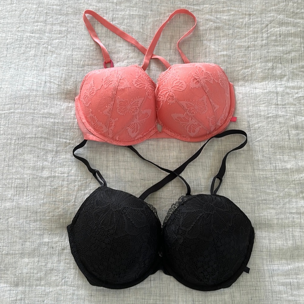 EUC Victoria’s Secret push-up bras lot of 2 - Sz. 34DD convertible back straps.
